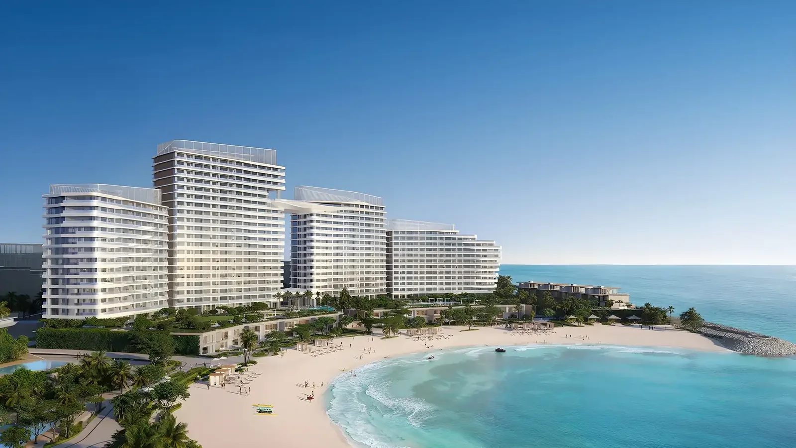 Fairmont Residences towers on the beach at Al Marjan Island, Ras Al Khaimah