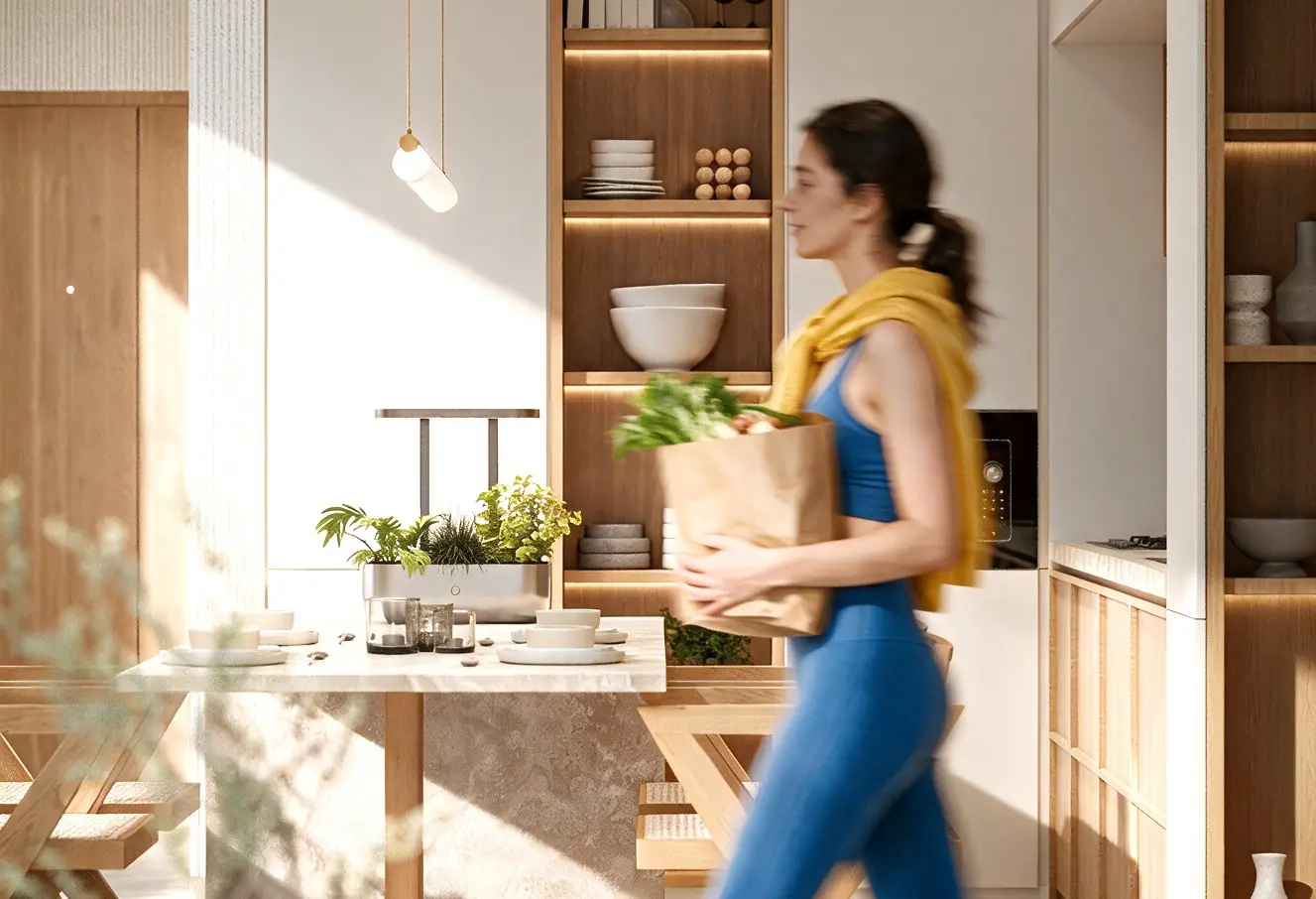 Open-plan kitchen in a Kore by Imtiaz apartment