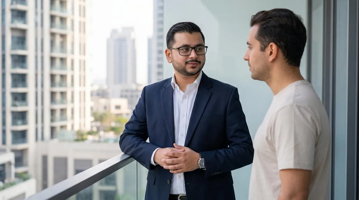 Taha Munir with a client at a Dubai apartment