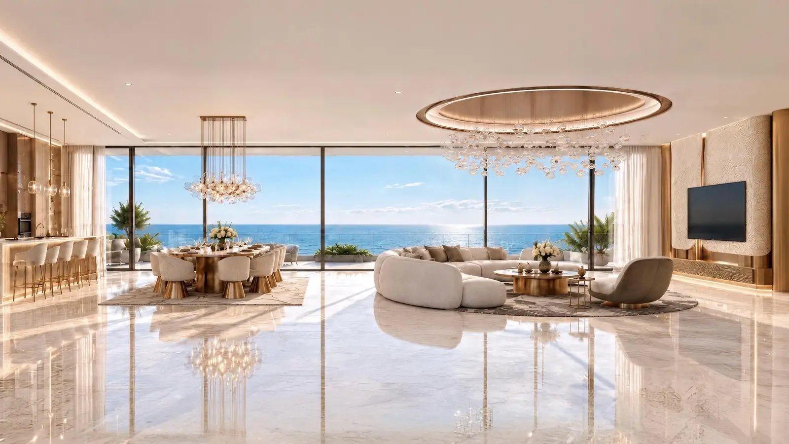 A penthouse living room designed by Gauri Khan at Shahrukhz Residences