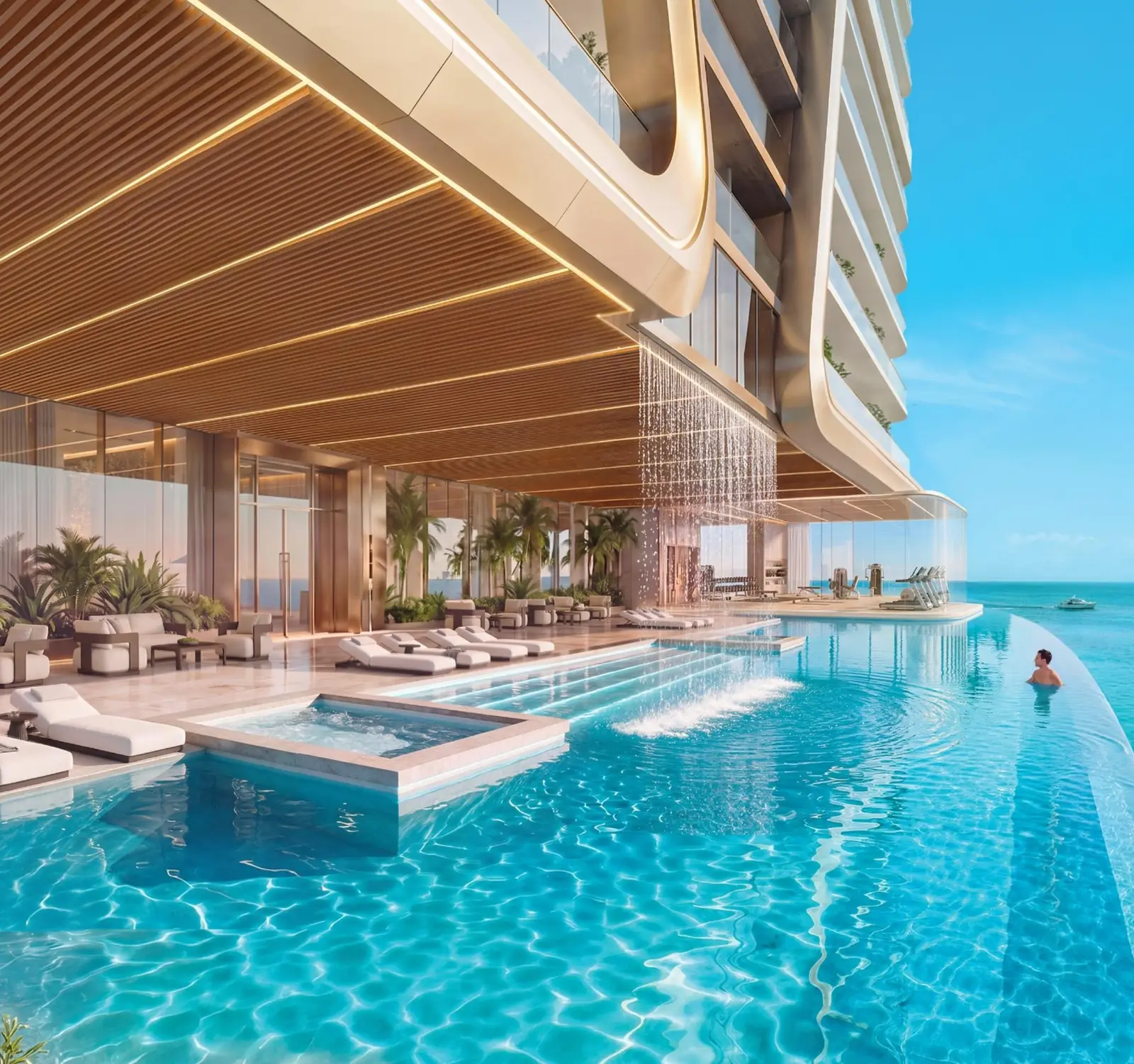 The Infinity 33 pool overlooking the sea at Shahrukhz Residences