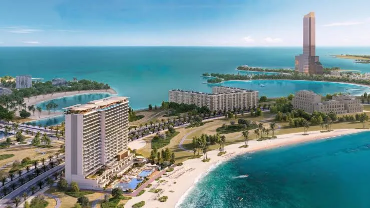 The Residences at Sheraton Al Marjan Island tower beside the beach in Ras Al Khaimah